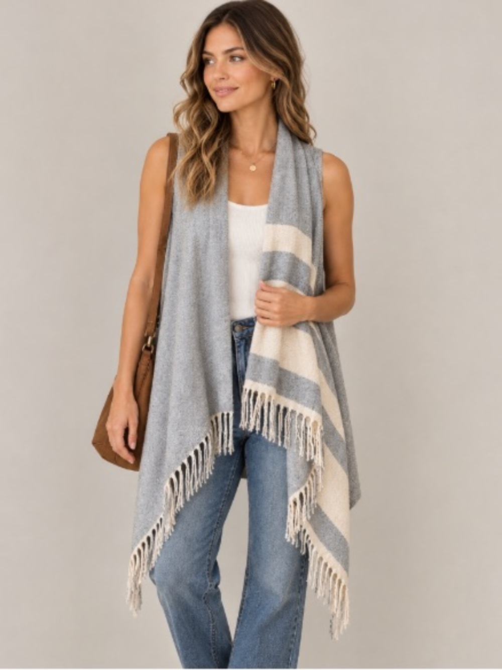 A New Day Women’s Blue/Ivory Open Cardigan Vest
